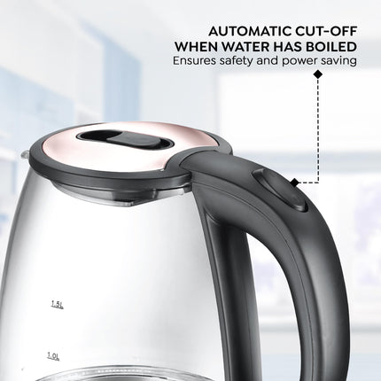 Prestige PKGB 1.8 Litre Electric Glass Kettle| LED Power Indicator| Borosilicate Glass| Automatic Power Cut-Off| Concealed Element| 360 Degree Swivel| Cool Touch Handle 