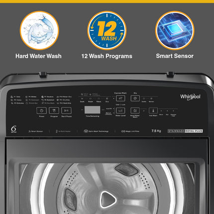 Whirlpool 7.5 Kg 5 Star StainWash Royal Plus Fully Automatic Top Load Washing Machine (SW ROYAL PLUS 7.5 (H) GREY 10YMW with In-Built Heater) 