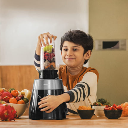 PHILIPS HL7777/00 Mixer Grinder, 750W, 4 Jars, Smart One-Touch Mode, 50%* Reduction in sound power, Digital Interface, Intelli-speed Technology for Pre-Set cooking, Soft Sound Technology, Metallic Silver and Bold Black, Large 