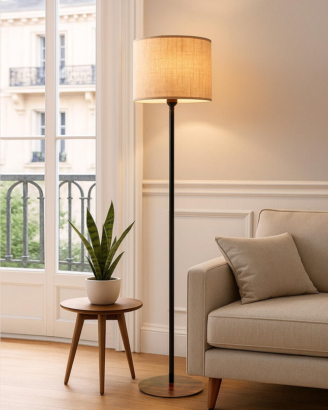Homesake Rustic Wooden Base led Floor Lamp Decorative Night Standing Modern Antique Industrial Vintage Minimalist Home for Living Room, Bedrooms, Office (Wooden Base Beige) 