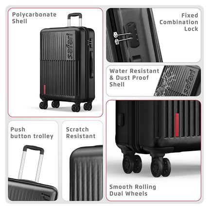 Safari Astra 8 Wheels 66 Cms Medium Check-In Trolley Bag Hard Case Polycarbonate 360 Degree Wheeling System Luggage, Trolley Bags For Travel, Speed_Wheel Suitcase For Travel, Black 