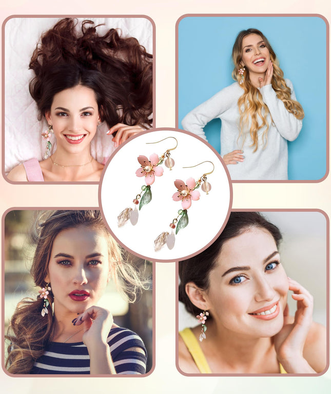 Statement Earrings for Women, Stylish Pink Flower Dangle Earrings, Korean Inspired Design, Elegant Western Style Earring for Girls, Perfect Special Occasions