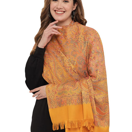 Pashtush Women's Jamawar Reversible Shawl, Mustard