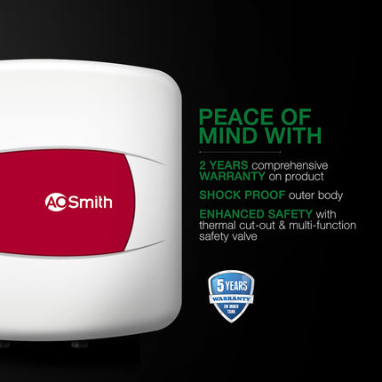 AO Smith Geyser 15 Litre 5 Star Rating (BEE) | Powerful 2KW Heating | Storage Water Heater With 2X Corrosion Resistant Blue Diamond Glass Tank | Warranty: 5 Yr Tank, 2 Yr Comprehensive | HSE-SHS-015 