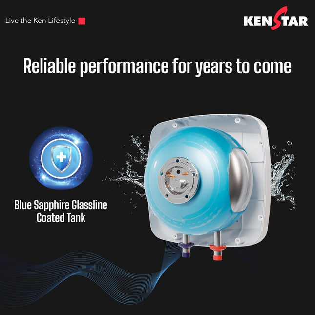 Kenstar Marvel 10-L, 5 Star Rated Storage Water Heater with Superior Glassline Coated Tank, Powerful 2000W Heating Element, Rust Proof Plastic Body and Advanced 3 Level Safety|(White and Blue) 