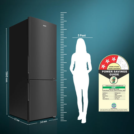 Haier 237L 3 Star Frost Free Bottom Mount Double Door Refrigerator|8 In 1 Convertible Modes|Jhukna Mat-Bottom Freezer|Twin Inverter|200% Faster Ice Making in 49 Minutes (HEB-243GB-P, GE Black) 