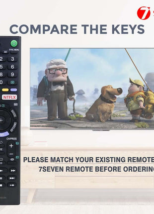 7SEVEN® Compatible with Sony Bravia TV Remote Control Suitable for Smart LCD LED UHD OLED QLED 4K Android Televison Non Voice Command with Streaming Apps - Match Key by Key with Existing Remote 