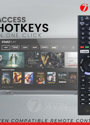 7SEVEN® Compatible with Sony Bravia TV Remote Control Suitable for Smart LCD LED UHD OLED QLED 4K Android Televison Non Voice Command with Streaming Apps - Match Key by Key with Existing Remote 