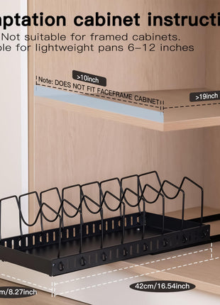 Livzing Pan & Pot Organizer Rack for Cabinet - Stainless Steel Adjustable Sliding Kitchen Rack for Frying Pan, Plate, Lids - Under Cabinet Storage for Modular Kitchen - Expandable Cookware Organizer
