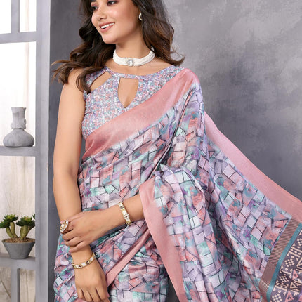 Priyashi Women Mysore Silk Art Silk Cotton Blend Printed Bollywood Saree With Blouse |saree for Women | silk saree | New Sari | Latest Saree_AZ-PY-P1-PUSHPA 09 