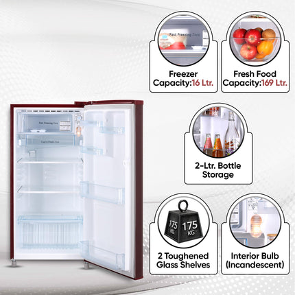 LG 185 L 4 Star Direct-Cool Inverter Single Door Refrigerator (GL-B199OSEY, Scarlet Euphoria, Smart Connect) 