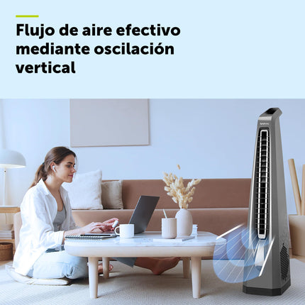 Symphony Surround-i High Speed Bladeless Technology Tower Fan for Home With Touchscreen Control Panel, Remote, and Swivel Action (White) 