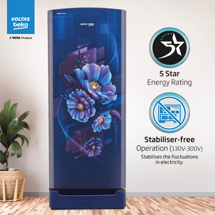 Voltas Beko, A Tata Product 208 L 5 Star Direct Cool Single Door Refrigerator (RDC240A/W0BBRTM0B00GO, Bonita Blue, With Fresh Box Technology, Quick Frezze, Chiller Zone and Base Drawer) 