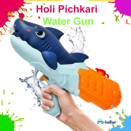 FunBlast Holi Pichkari Water Gun for Kids Boy & Girls – Shark Powerful High Pressure Tank Spray Gun Toy, Pichkari for Holi Water Gun for Boys, Girls, Kids, Pichkari Gun Big Toy – Random Color (500ML) 