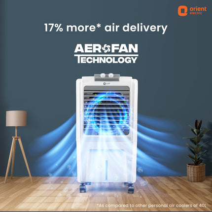 Orient Electric Durachill 40 L Portable Air Cooler For Home | Densenest Honeycomb Pads |17% More Air Delivery | Fully Collapsible Louvers |Inverter Compatible | Air Cooler For Room | White & Grey 