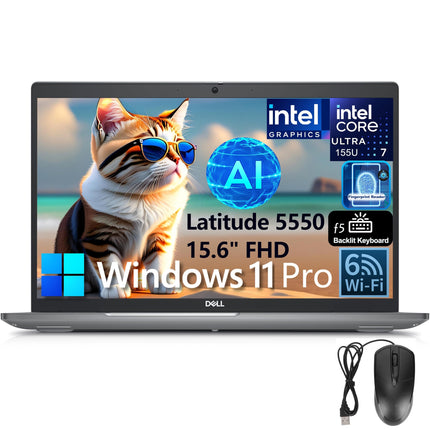 Dell Latitude 5550 15 Business AI Laptop, 15.6" FHD Computer, Intel Ultra 7 155U (Beat i7-1355U), 32GB DDR5 RAM, 1TB PCIe SSD, WiFi 6, Backlit Keyboard, Fingerprint Reader, Windows 11 Pro 