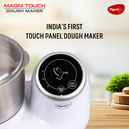 Pigeon by Stovekraft Magni Touch - Atta Kneader/Dough Maker, Indian's first touch control, Efficient 120W PMDC Motor, 3L 304 food grade SS blow, Unique 't' shaped arm for perfect mess free kneading. 