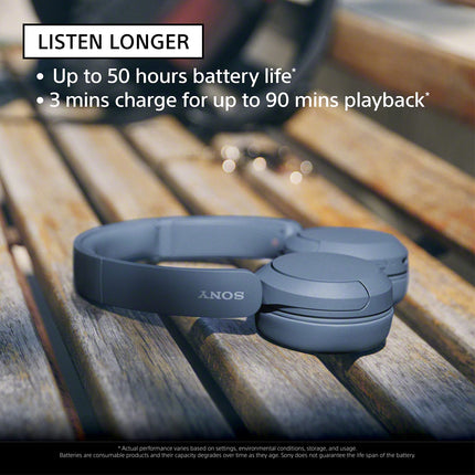 Sony WH-CH520 Wireless Bluetooth Headphones with Mic, Up to 50Hrs Battery-Black 
