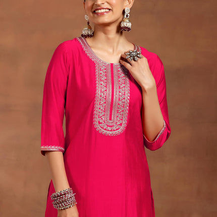 Libas Women's Silk Blend Kurta Set (GS961_Pink 