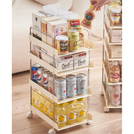 HomeEssentials Plastic Multi-Layer Storage Movable Rack With Removable Shelves - Living Room, Kitchen, Bedroom Organize (4 Layer) 