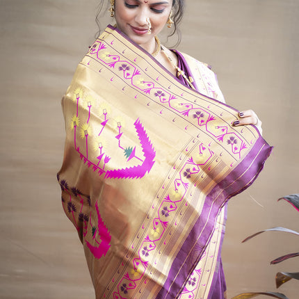 SGF11 Women's Kanjivaram Paithani Silk Sarees With Unstitched Blouse Piece (Wine) 