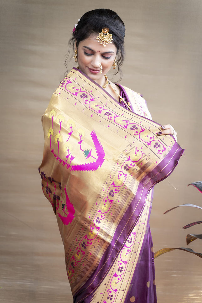 SGF11 Women's Kanjivaram Paithani Silk Sarees With Unstitched Blouse Piece (Wine) 