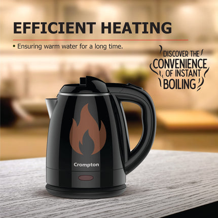 Crompton ActivHot Electric Kettle | 1.2 Litres | Cool Touch | Black 
