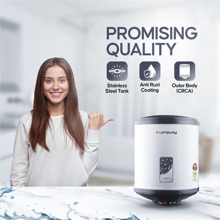 Longway Superb 10 Ltr 5 Star Rated Automatic Instant Water Heater for Home, Water Geyser, Water Heater, Electric Geyser with Multiple Safety System & Anti-Rust Coating (Gray, 10 Ltr) 