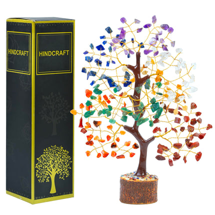 HindCraft Chakra Tree for Positive Energy - Crystal & Healing Stones Feng Shui Seven Chakra Tree of Life Decor - Perfect Rakhi Gift for Brothers & Sisters - 7 Chakra Tree, 200 Beads, 8-10" 