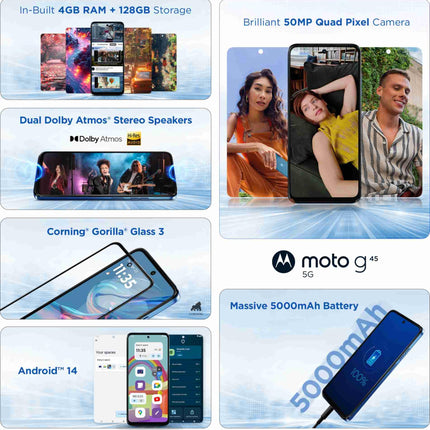 Motorola G45 5G (Brilliant Blue, 8GB RAM, 128GB Storage) 