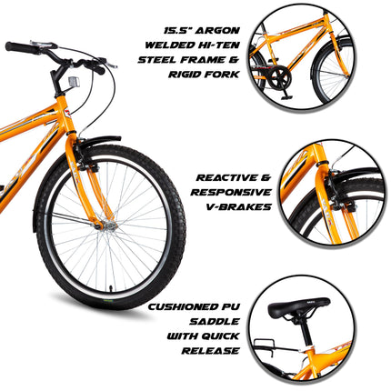 Vaux Plus 24inch Cycle for Boys with Carrier, 24T Cycle for Kids with Steel Frame, Rigid Fork, Alloy Rims,24x2.125inch Ralson Tyre, Bicycle for Kids 10 to 15 Years (Orange) 