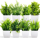 Dekorly Artificial Potted Plants, 8 Pack Artificial Plastic Eucalyptus Plants Small Indoor Potted Houseplants, Small Faux Plants for Home Decor Bathroom Office Farmhouse (Set 0F 8) 