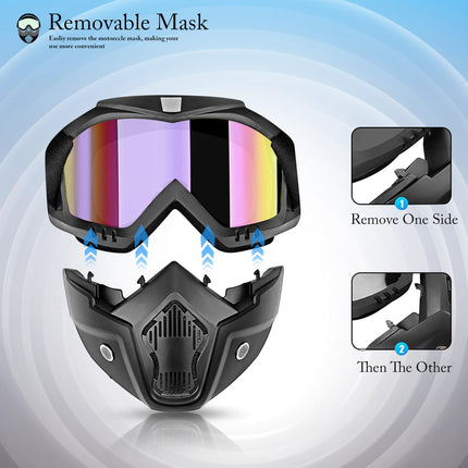 Eliane Goggle Mask Anti Scratch Uv Protective Face & Eyewear Windproof Dirt Shield with Soft Foam Padded Detachable Mouth Filter for Cycling Bike Off Road Racing Ride Unisex (Rainbow Visor), Erin 