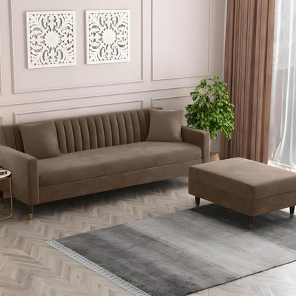 AMATA Elegant 4 Seater Sofa with Two Cushions Perfect for Home Office Guests Living Room (L Shape, Camel)(3 Year Warranty) 