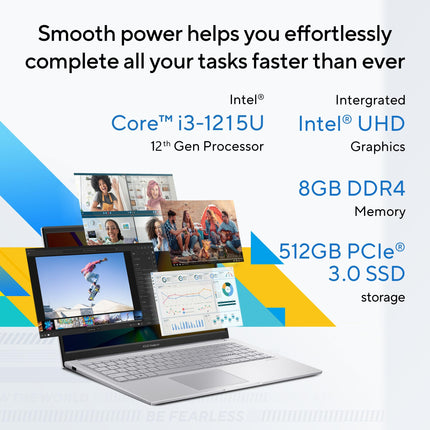 ASUS VivoBook 15 (2022), Intel®Core™ i3-1215U 12th Gen, 15.6" (39.62 cm) FHD, Thin and Light Laptop (8GB/512 SSD//Windows 11/Office 2021/Backlit KB/Cool Silver/1.7 kg), X1504ZA-NJ322WS 