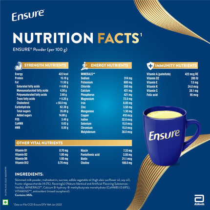 Ensure Complete, Balanced Nutrition Drink For Adults 1kg, Vanilla Flavour, Now With A Special Ingredient HMB And 32 Essential Nutrients To Help Build & Protect Muscle Strength (Pack of 2) 