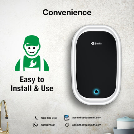 AO Smith EWS-5 White Instant Geyser 5 Litre With 3kW Express Heating | High Rise Building Bathroom & Kitchen geyser | UL Rated Wiring & Pressure Relief Valve For Ultimate Safety | 5 Year Tank Warranty 