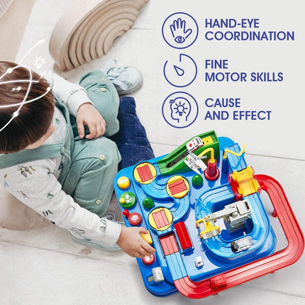HIRNAYA Car Race Track Adventure Toys for 3+ Year Old Boys & Girls, City Rescue Preschool Educational Vehicle Puzzle Playset 