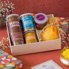 Omay Foods 6 pcs_ HOLI CELEBRATIONS Gift Box | Festive Holi Gift Hamper with Herbal Gulal, Roasted Healthy Snacks & Thandai | Premium Holi Gift for Clients, Employees & Friends | Corporate Holi Gift Box | Special Holi Celebration Pack | Gourmet Festive Gi 