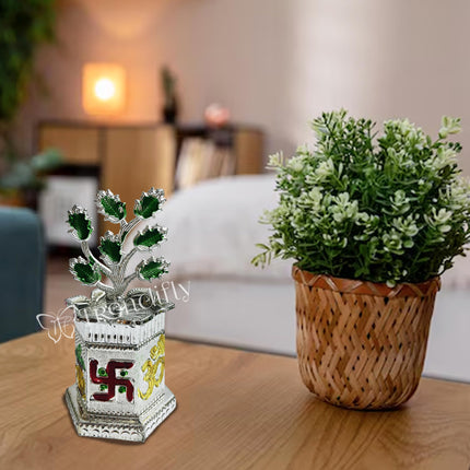 Trendifly Silver Plated Tulsi Plant for Pooja Worship | Wedding, Housewarming, Diwali, House Pooja Return Gifts | Religious Pooja Thali Articles Home Decor 