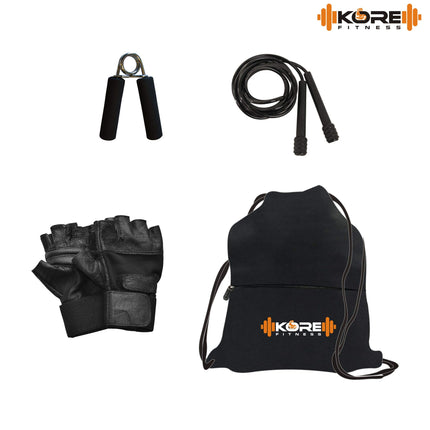 Kore PVC 16 Kg Home Gym Set With One 3 Ft Curl And One Pair Dumbbell Rods With Gym Accessories, Black 