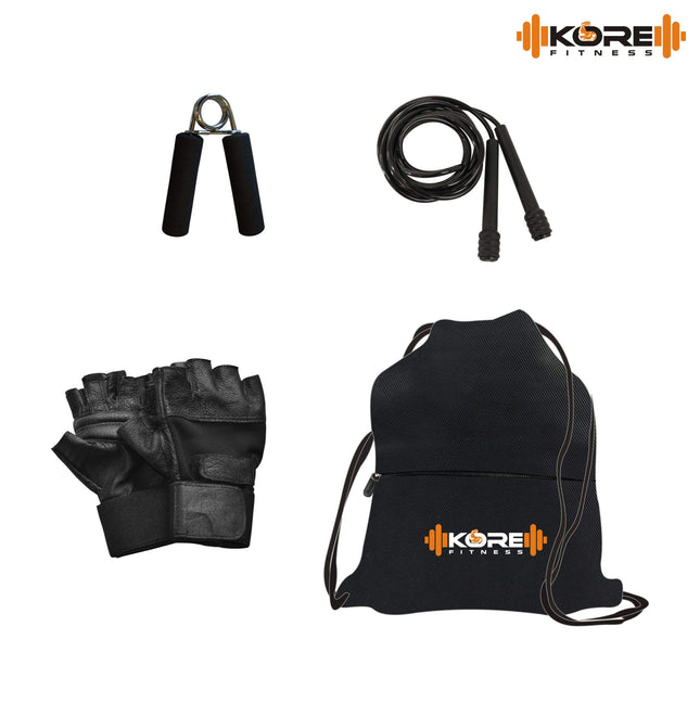 Kore PVC 16 Kg Home Gym Set With One 3 Ft Curl And One Pair Dumbbell Rods With Gym Accessories, Black 