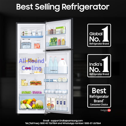 Samsung 256 L, 3 Star, Convertible, Digital Inverter with Display Frost Free Double Door Refrigerator (RT30C3733BX/HL, Luxe Black) 