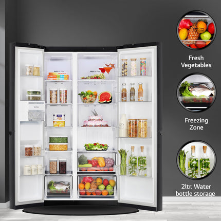 LG 655 L Frost Free Smart Inverter Double Door Side by Side Refrigerator (GL-B257HWBY, Western Black, Express Freezing | Multi Air-Flow) 