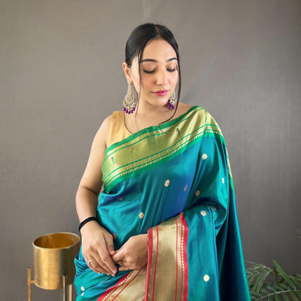 SGF11 Women's Paithani Soft Silk Kanjivaram Sarees With Blouse Piece (Rama Green) 
