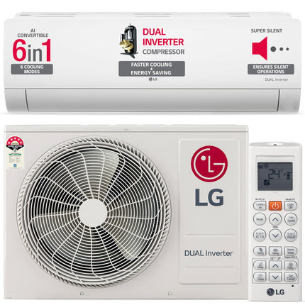LG 1 Ton 4 Star DUAL Inverter Split AC (Copper, AI Convertible 6-in-1 Cooling, 4 Way Swing, HD Filter with Anti-Virus Protection, Faster Cooling & Energy Saving, 2024 Model, TS-Q13JNYE, White) 
