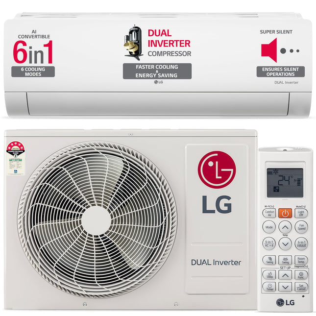 LG 1 Ton 4 Star DUAL Inverter Split AC (Copper, AI Convertible 6-in-1 Cooling, 4 Way Swing, HD Filter with Anti-Virus Protection, Faster Cooling & Energy Saving, 2024 Model, TS-Q13JNYE, White) 