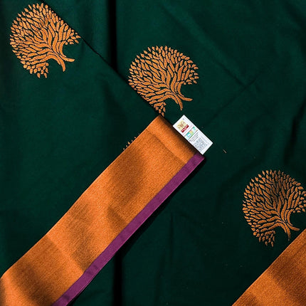 Kanchipuram Pure Silk Saree Original Golden Zari Intricate Jacquard Weaves Traditional Rich Border & Contrast Zari Rich Pallu(Green)-Silk Mark 