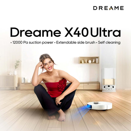 DREAME X40 Ultra Robotic Vacuum with Removable & Liftable Mop, 12,000Pa Suction, Side Brush Extensive Cleaning, 158°F Mop & Washboard Self Cleaning, Auto-Empty, Auto Refill, liftable Brushes 
