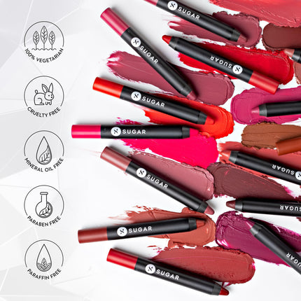 SUGAR Cosmetics Matte as Hell Crayon Lipsticks for Women | Lasts Up To 8+ Hours | Lip Crayon with Sharpener | 2.8gm - 16 Claire Underwood 